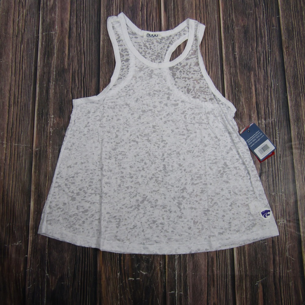 Nuyu Racerback Tank Women Large White KSU Burnout Sleeveless Logo Top